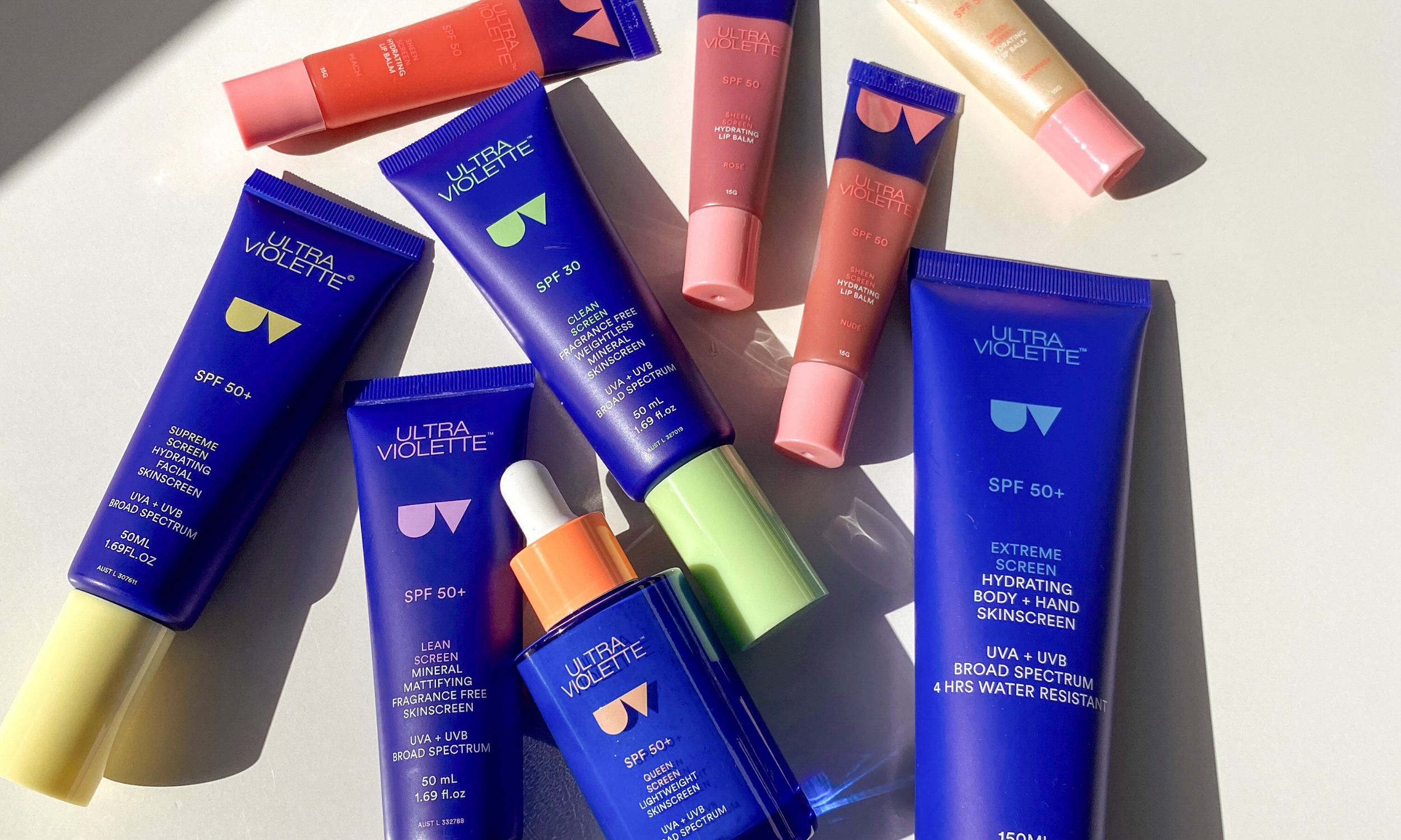 Breaking down the UV Index Australia Blog. Picture of Ultra Violette products scattered on a table.